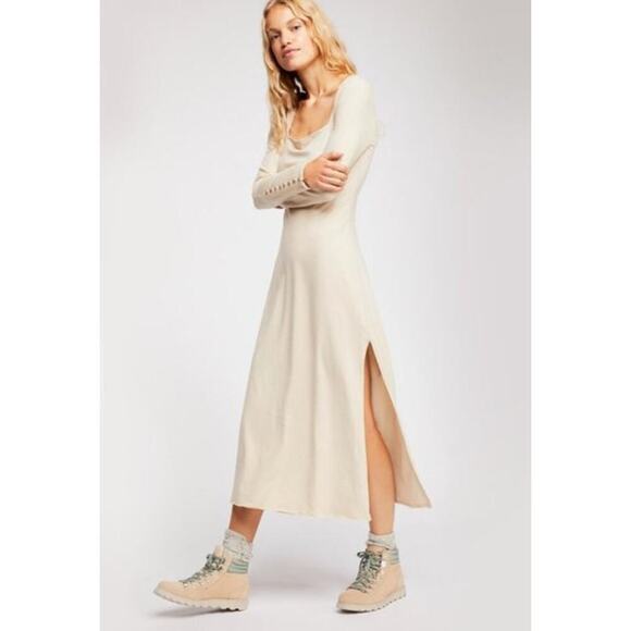 Free People FP Beach Iris Body Con Ivory Long Sleeve Maxi Dress Size Small - Picture 2 of 10